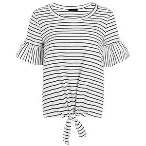 ROMWE Striped Ruffle Short Sleeve Tie Front Knot Crew Neck Nautical Preppy Large